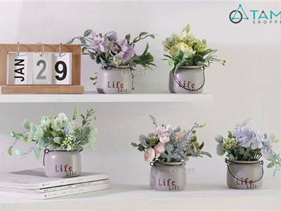 Chậu hoa nhỏ để bàn chữ Life quai sắt F-CHĐB-100